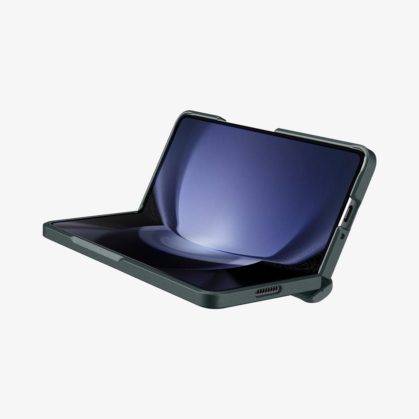 ACS06212 - Galaxy Z Fold 5 Case Slim Armor Pro in abyss green showing the front and bottom half open