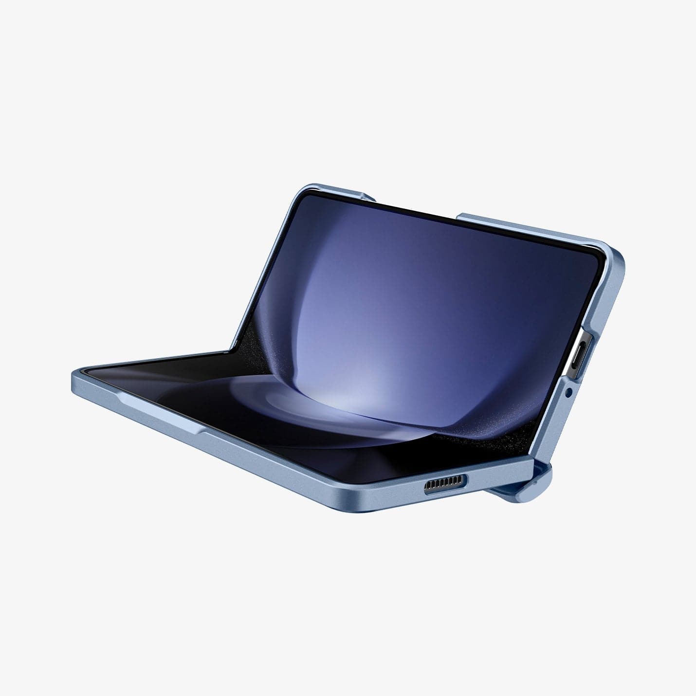 ACS06869 - Galaxy Z Fold 5 Case Slim Armor Pro in sierra blue showing the front and bottom with device half open