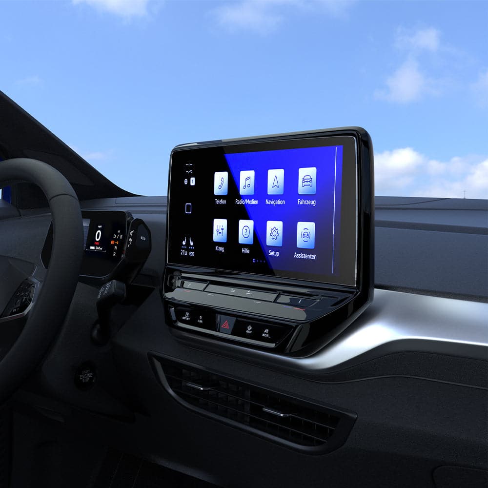 AGL04045 - Volkswagen ID.4 10" Screen Protector EZ FIT GLAS.tR Anti-Glare showing the passenger side view inside of car
