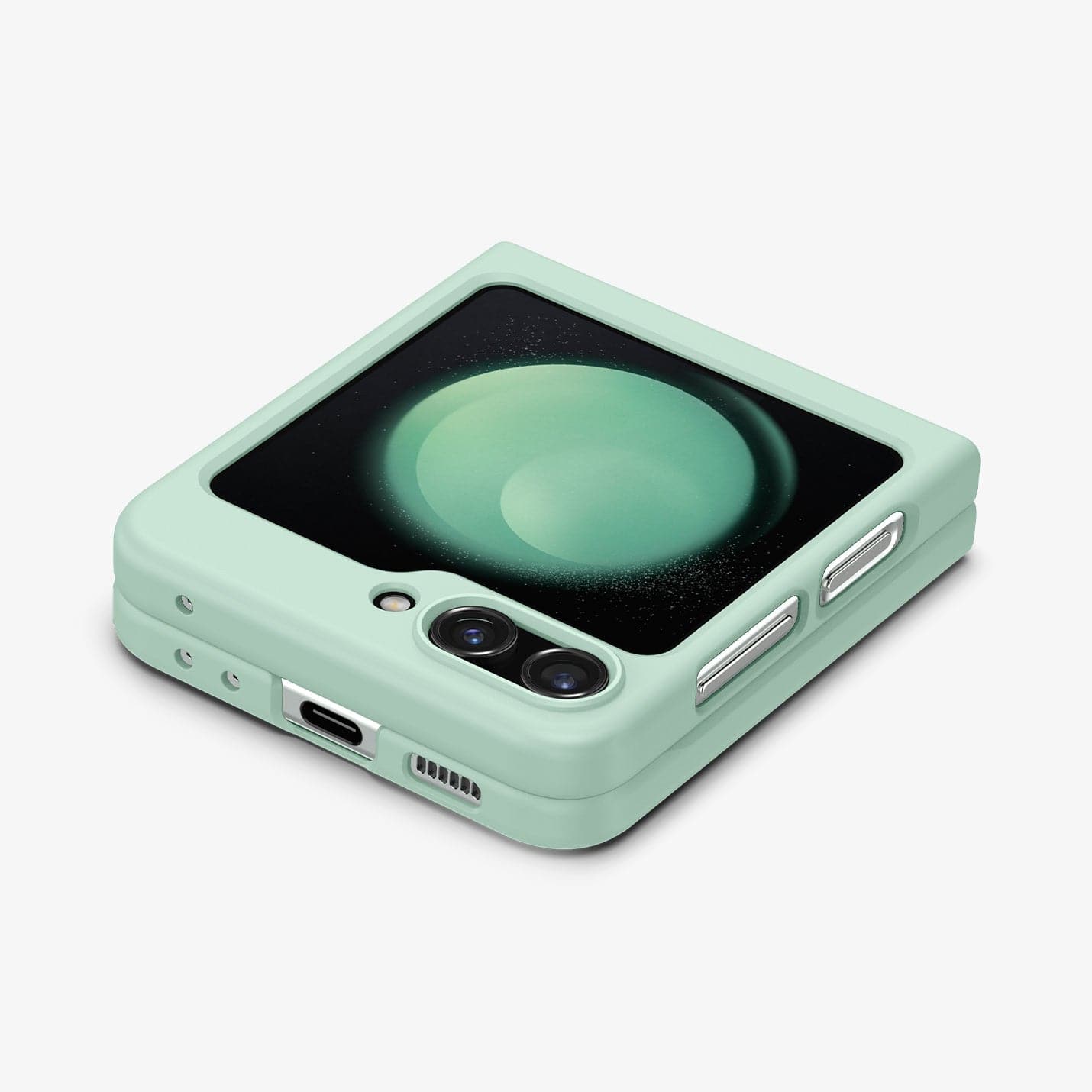 ACS06871 - Galaxy Z Flip 5 Case Air Skin in apple mint showing the back, side and top folded