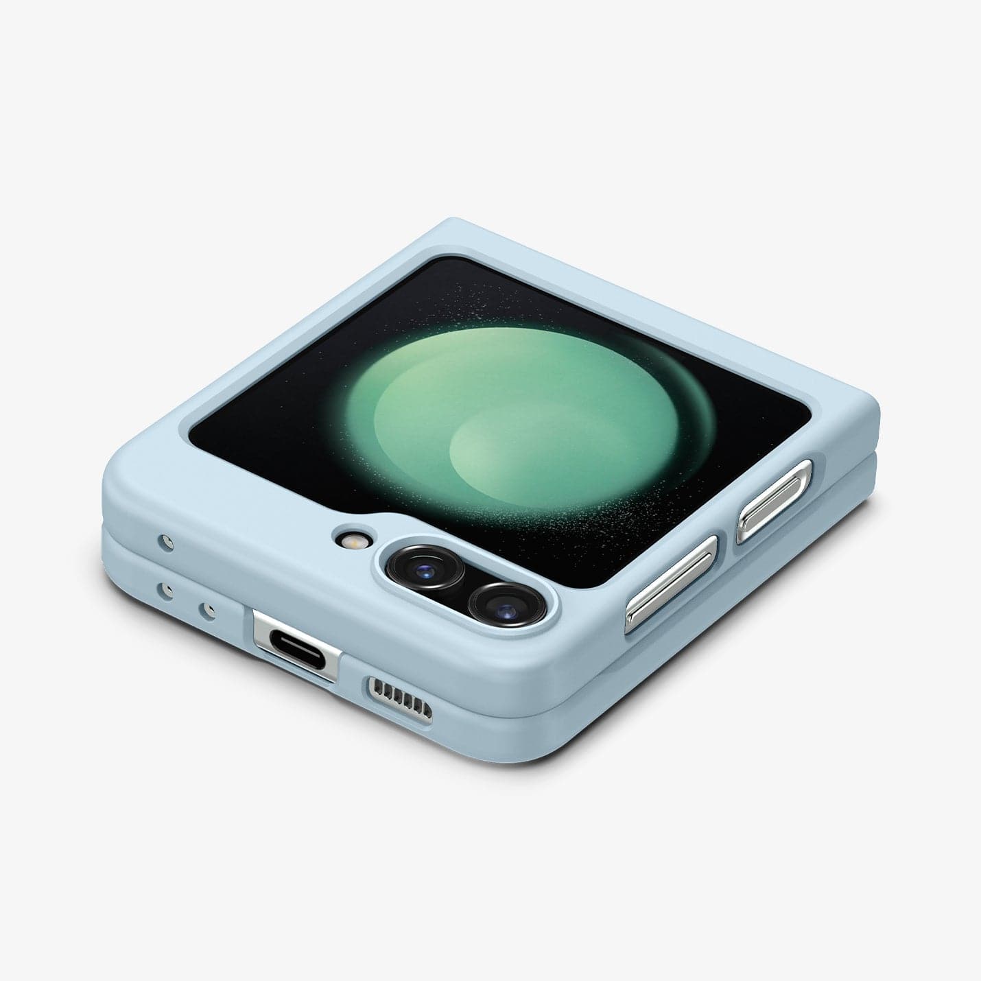 ACS06233 - Galaxy Z Flip 5 Case AirSkin in mute blue showing the back, side and bottom folded