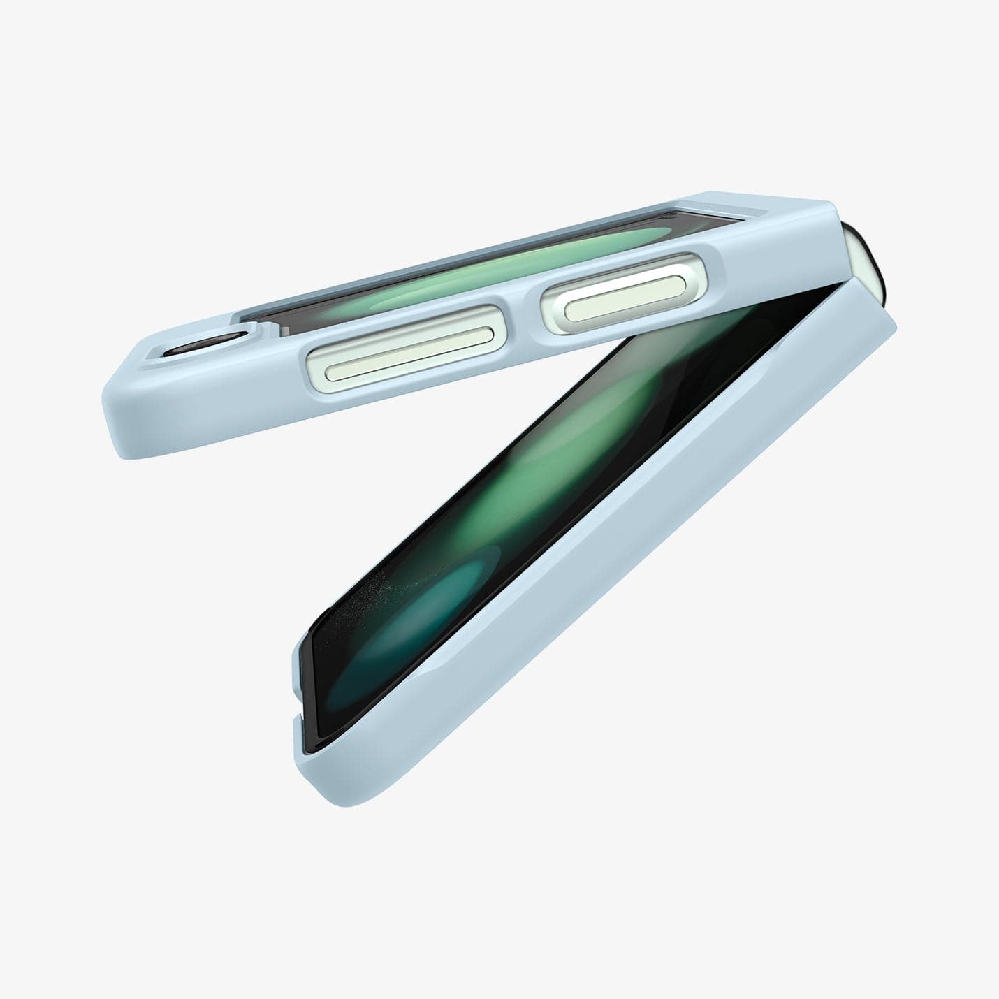 ACS06233 - Galaxy Z Flip 5 Case AirSkin in mute blue showing the side and partial inside with device slightly open