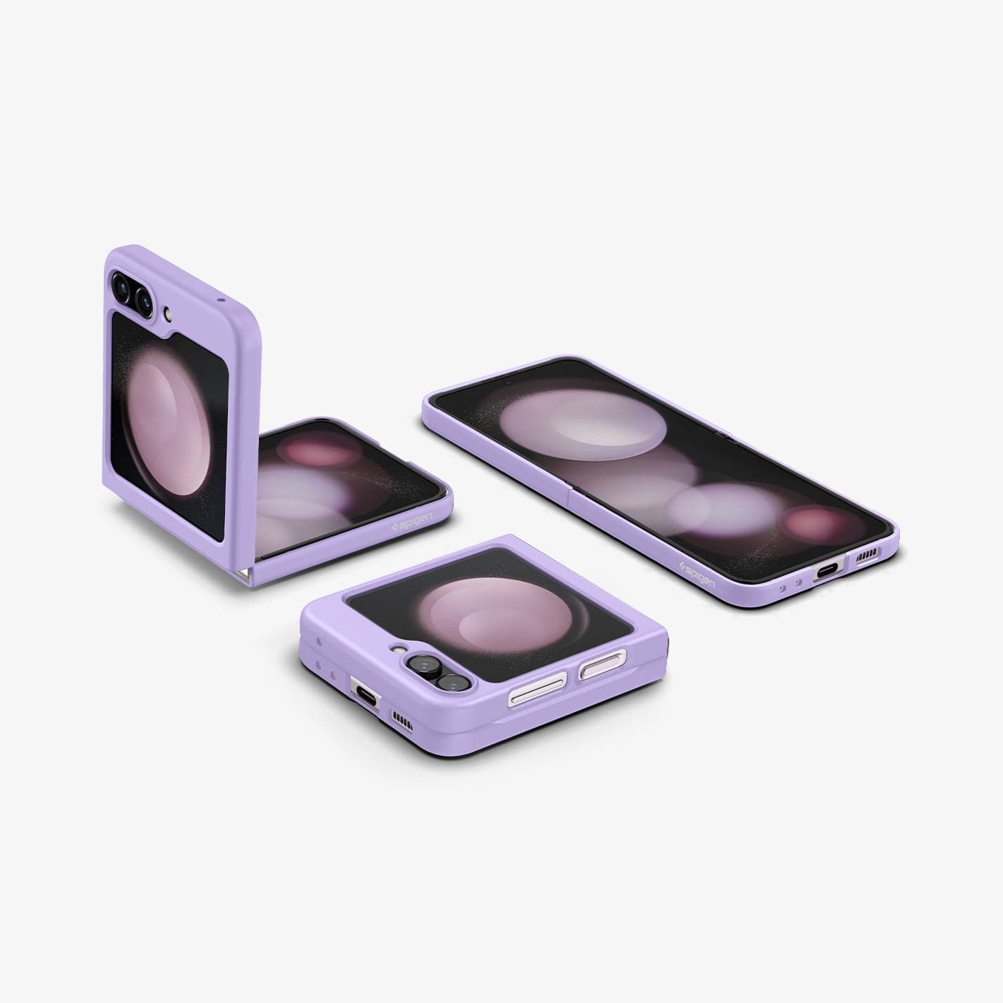 ACS06232 - Galaxy Z Flip 5 Case AirSkin in rose purple showing the back and front of multiple devices