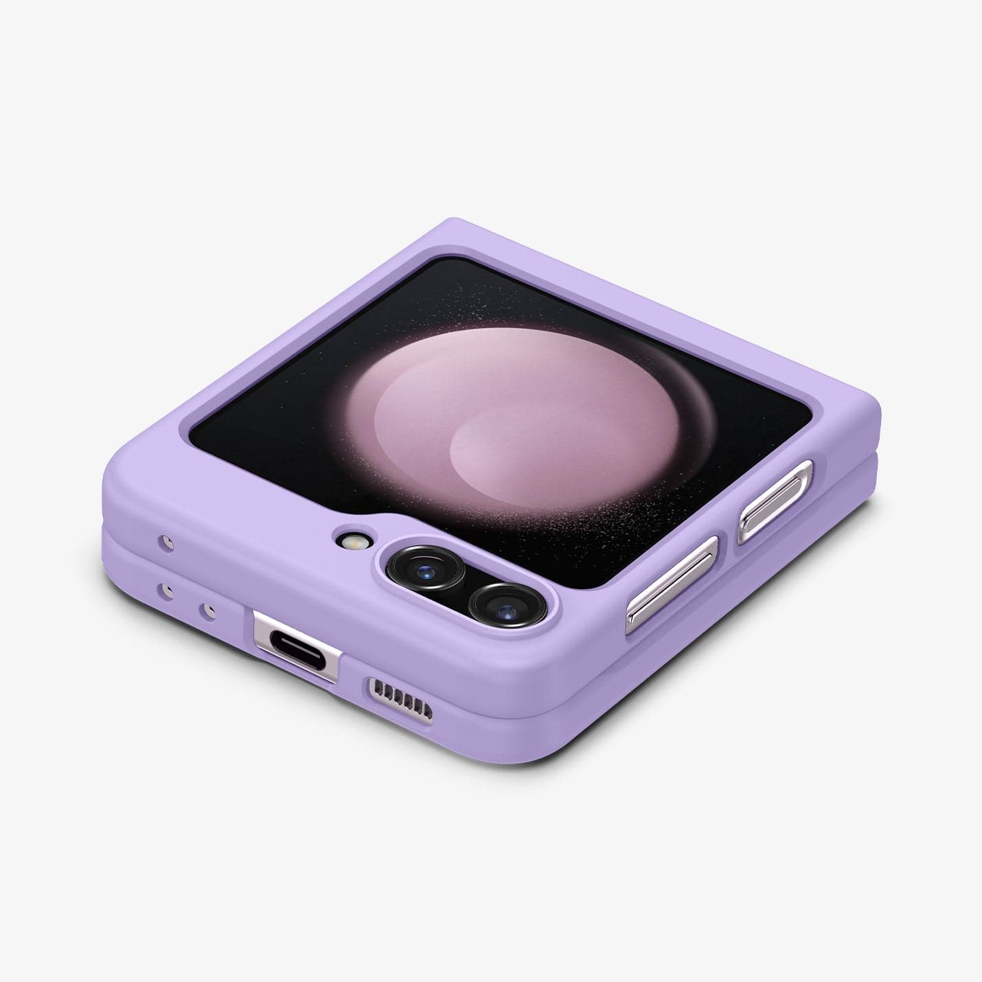 ACS06232 - Galaxy Z Flip 5 Case AirSkin in rose purple showing the back, side and bottom folded