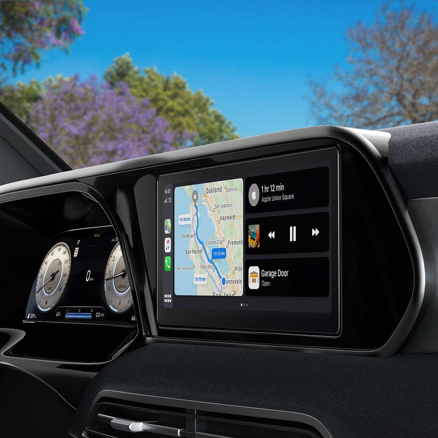 AGL06867 - Hyundai Palisade 12.3" Screen Protector GLAS.tR SLIM Anti-Glare showing the passenger side view inside of car