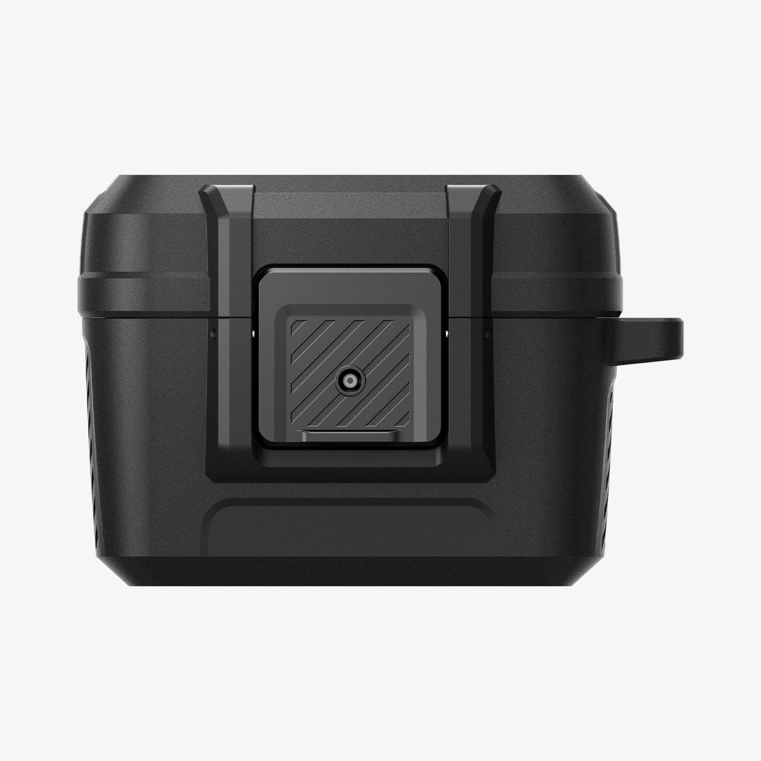 ACS09020 - AirPods 4 Case Lock Fit in Matte Black showing the front and partial with carabiner
