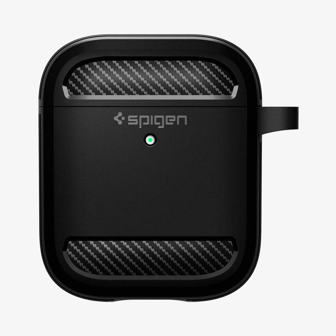 ACS05482 - Apple AirPods Pro 2 Case Rugged Armor in matte black showing the front and side with carabiner