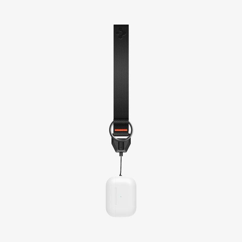ASD05860 - AirPods Series Lanyard + Keychain in black showing the lanyard laid out flat