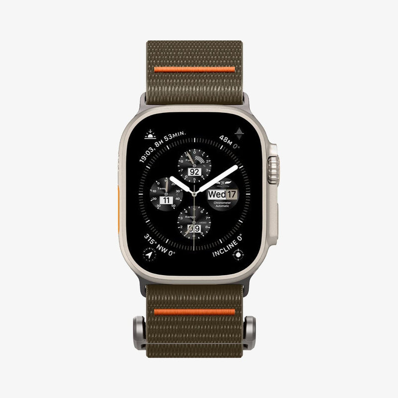 AMP05982 - Apple Watch (49mm) DuraPro Flex Ultra in Khaki showing the front and partial sides