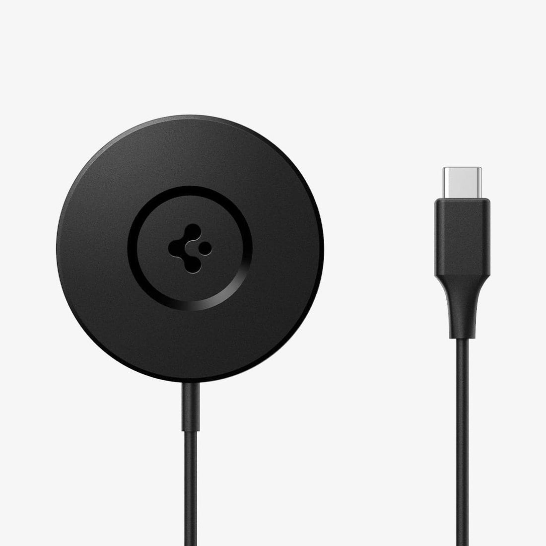 ACH04238 - ArcFieldโข Magnetic Wireless Charger PF2101 (MagFit) in black showing the front with end of charging plug next to it