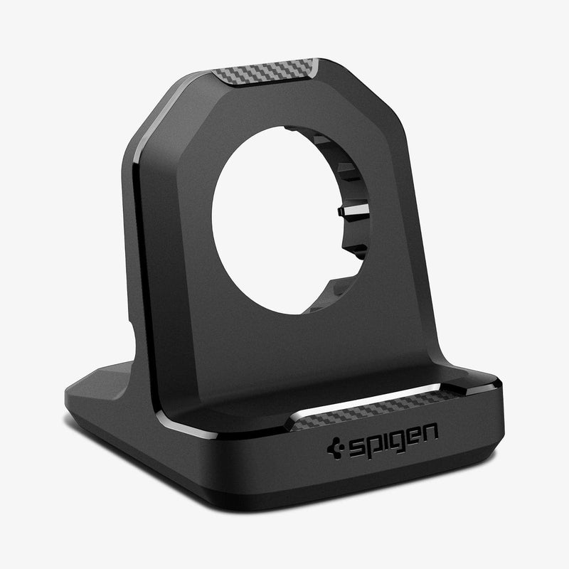 AMP05764 - Apple Watch Rugged Armor Stand in black showing the front and partial side