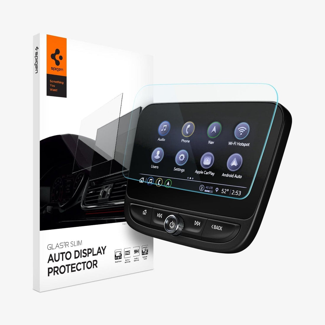 AGL04242 - Chevrolet Suburban Screen Protector GLAS.tR SLIM Anti-Glare showing the touch screen display, screen protector and packaging