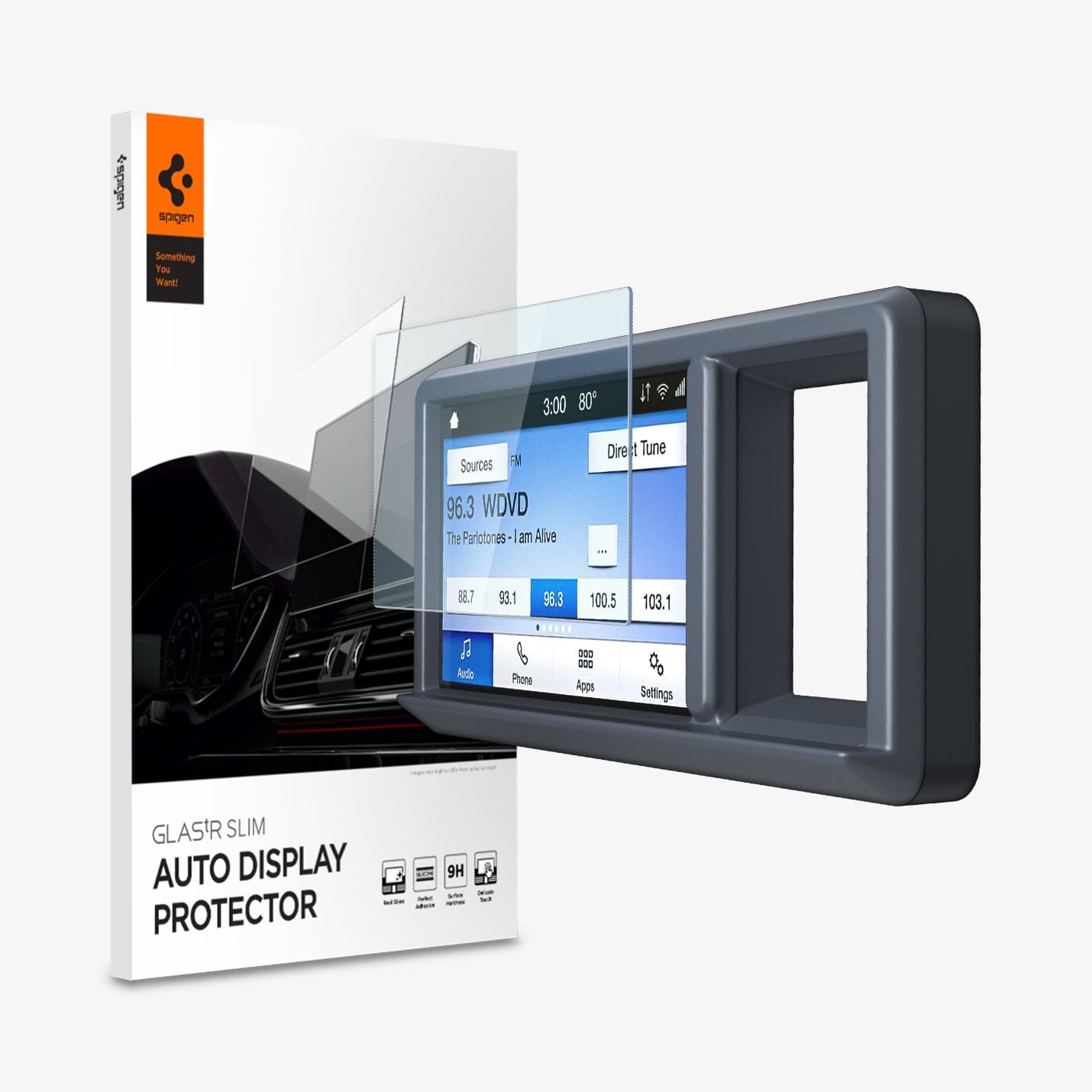 AGL04453 - Ford Maverick 8" Screen Protector GLAS.tR SLIM Anti-Glare showing the touch screen display, screen protector and packaging
