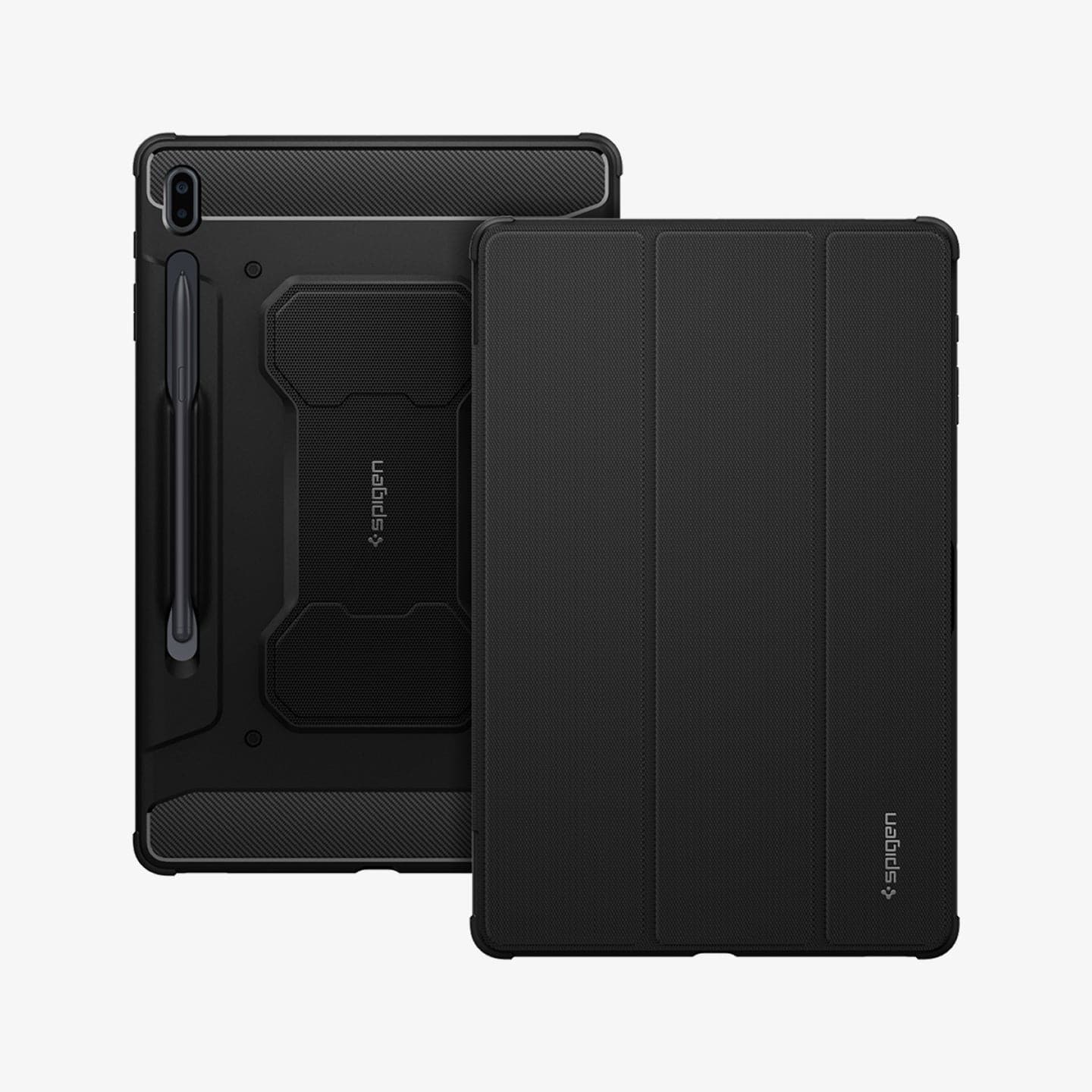 ACS03007 - Galaxy Tab S7 FE Case Rugged Armor Pro in black showing the back and front