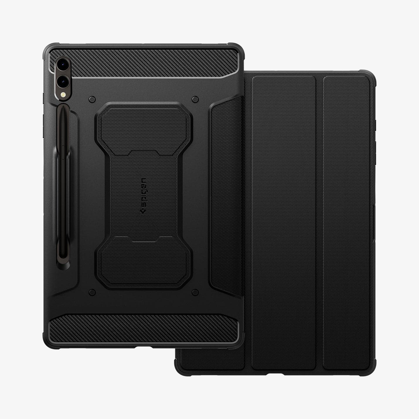 ACS06539 - Galaxy Tab S9+ Case Rugged Armor Pro in black showing the back and front