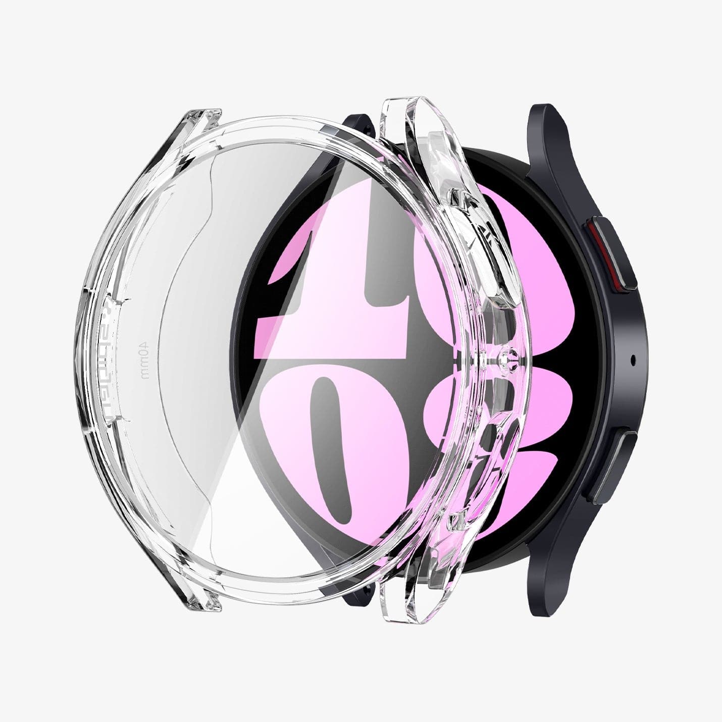 ACS06502 - Galaxy Watch 6 (40mm) Case Ultra Hybrid in crystal clear showing the case hovering above the watch face