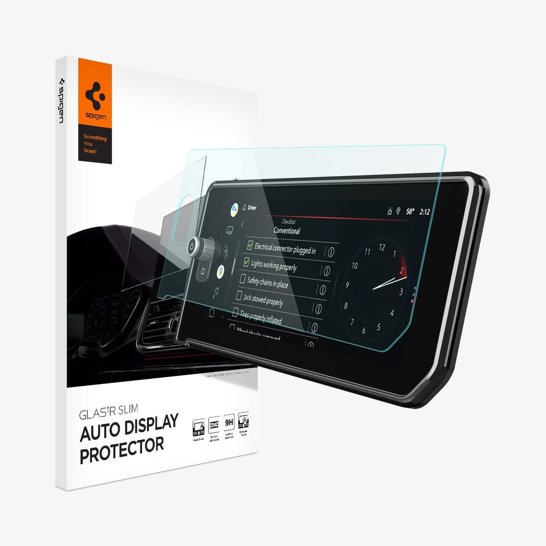 AGL04242 - GMC Yukon Screen Protector GLAS.tR SLIM Anti-Glare showing the touch screen display, screen protector and packaging