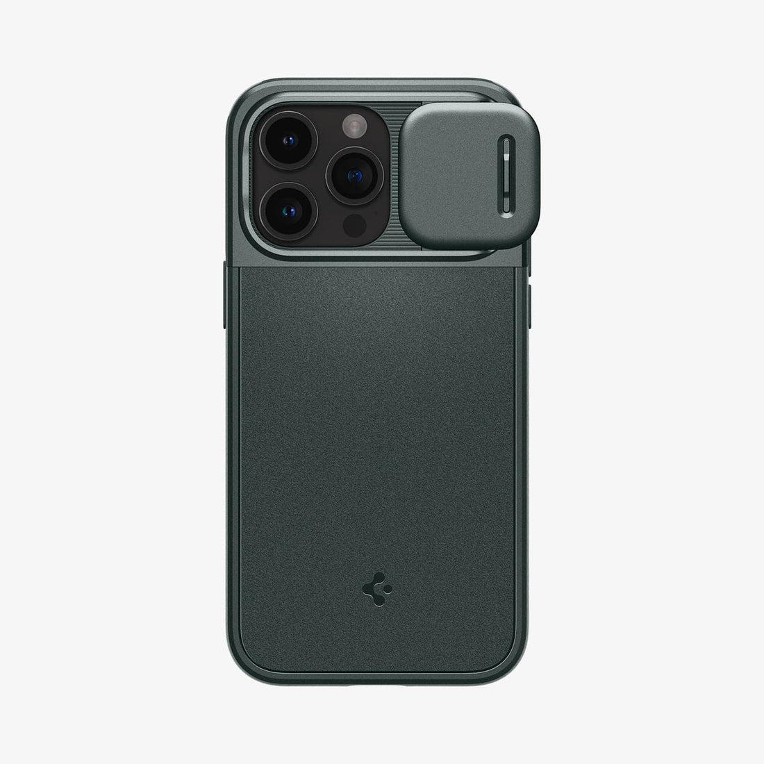 ACS06739 - iPhone 15 Pro Case Optik Armor (MagFit) in abyss green showing the back with camera lens slot open