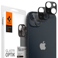 AGL05274 - iPhone 14 / 14 Plus Optik Lens Protector in black showing the device, two optik lens protectors and packaging