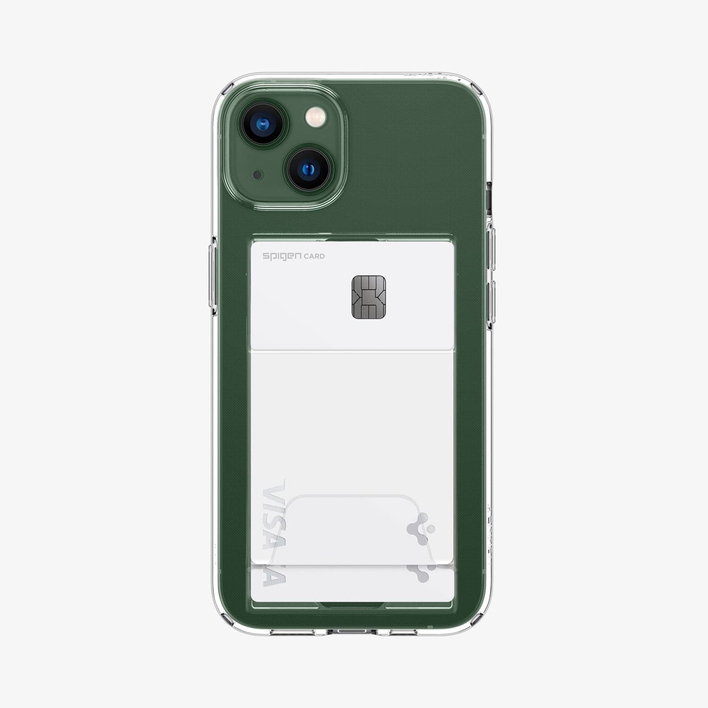 ACS03535 - iPhone 13 Case Crystal Slot Dual in crystal clear showing the back with credit cards in slot
