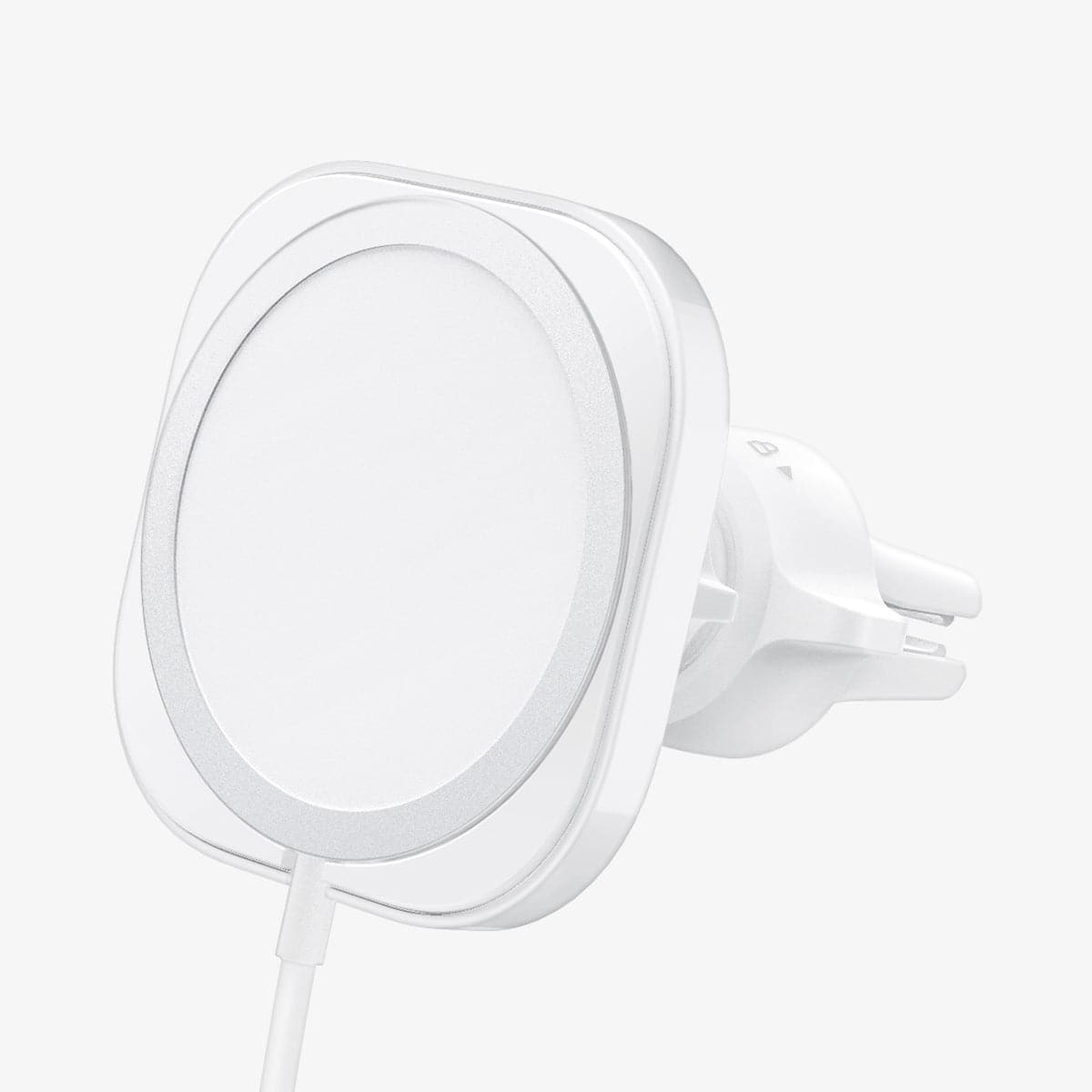 ACP03163 - MagFit Car Mount (MagFit) in white showing the front and side with magsafe charger inserted