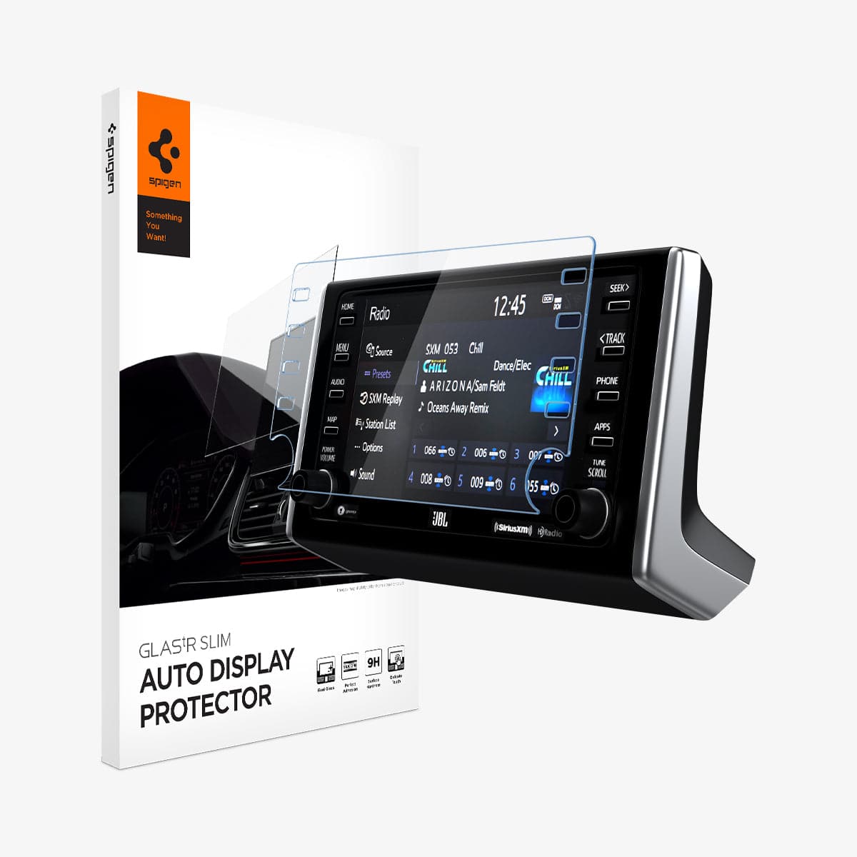 AGL04194 - Toyota Rav 4 Screen Protector GLAS.tR SLIM showing the touch screen display, screen protector and packaging