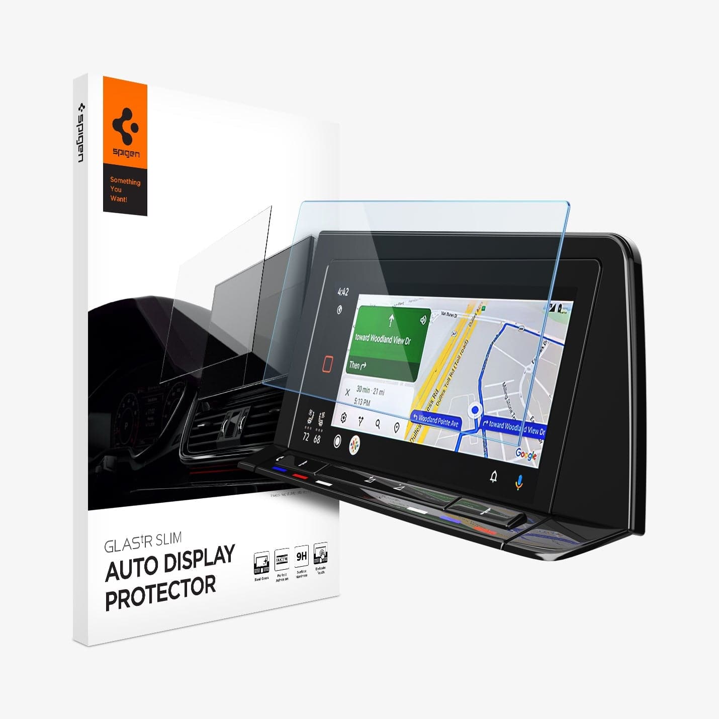 AGL05342 - Volkswagen Golf 10" Screen Protector EZ FIT GLAS.tR Anti-Glare showing the touch screen display, screen protector and packaging