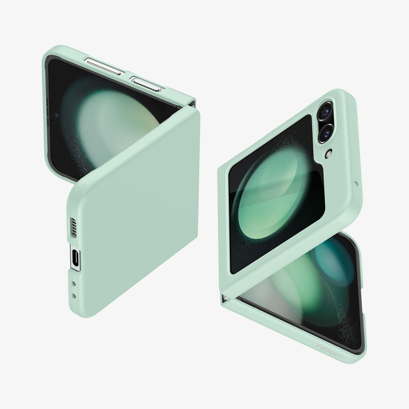 ACS06871 - Galaxy Z Flip 5 Case Air Skin in apple mint showing the back and front of two devices