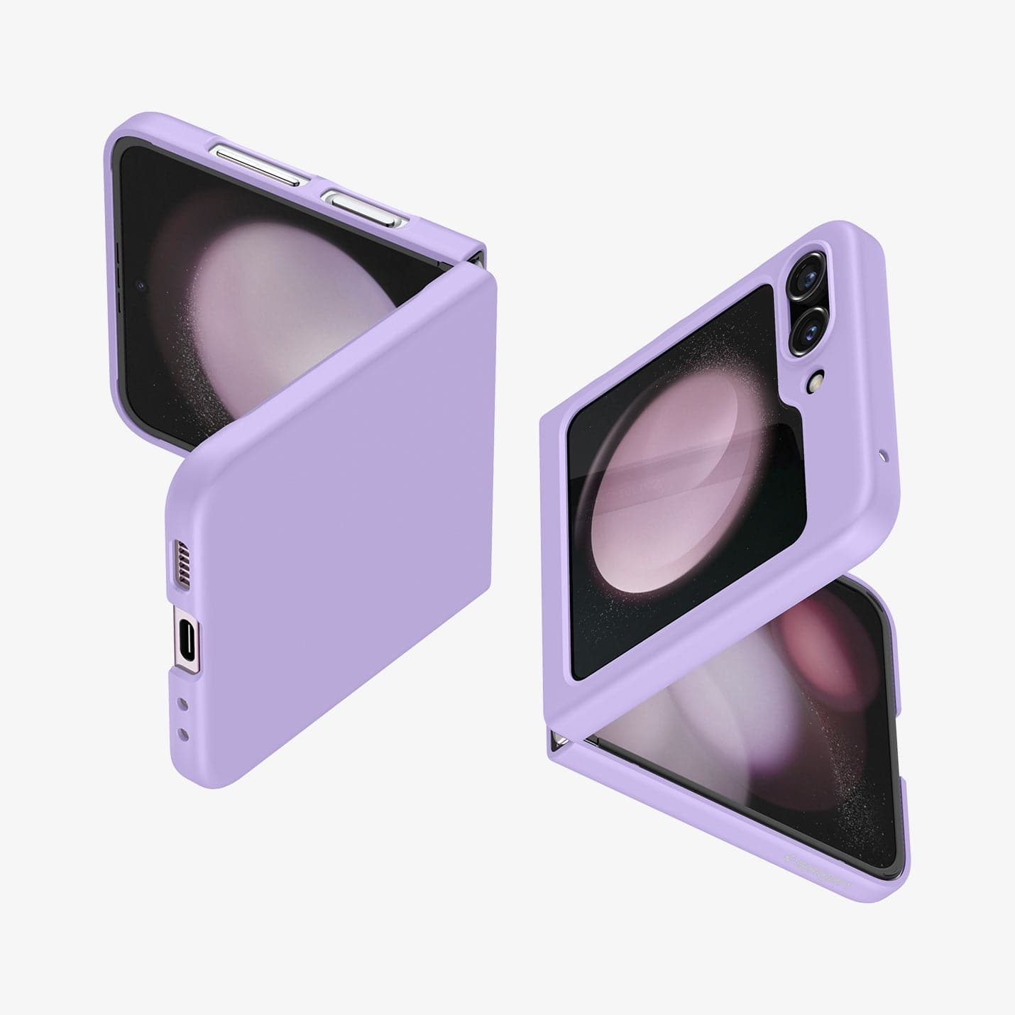 ACS06232 - Galaxy Z Flip 5 Case AirSkin in rose purple showing the back, front and sides of two devices