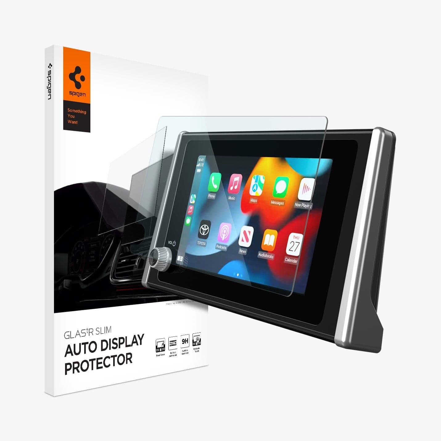 AGL07058 - Toyota RAV4 8" (2023) Screen Protector GLAS.tR SLIM showing the touch screen display, screen protector and packaging