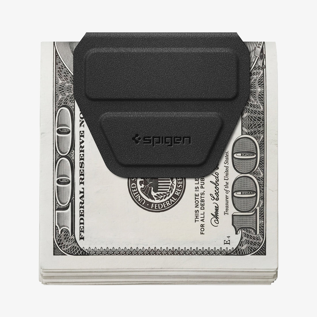 AFA11981 - Money Clip | LF700 in Black showing a front view of the magnetic money clip attached to a stack of folded bills.