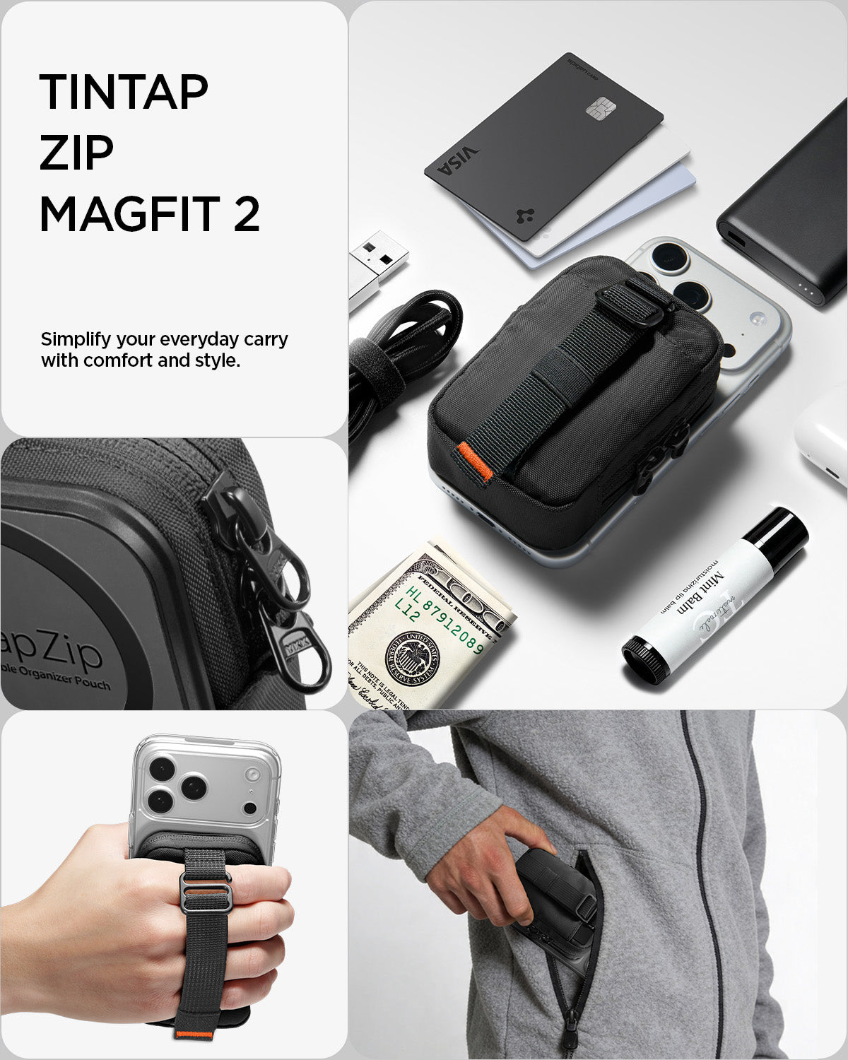 AFA11564 -  Portable Organizer Pouch Tintap Zip Mag Fit 2 in Black showing simplify your everyday carry with comfort and style
