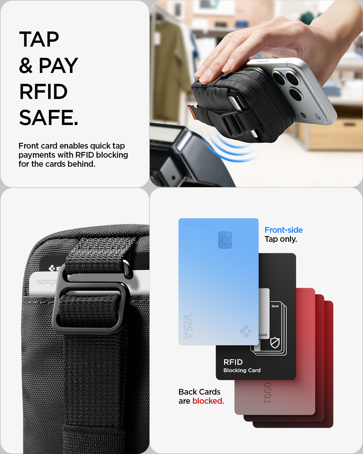 AFA11564 -  Portable Organizer Pouch Tintap Zip Mag Fit 2 in Black showing tap and pay rfid safe