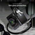 AGL11652 - PowerShot G7 X Mark III Glas.tR SLIM showing 10H glass protection feature with a lifestyle shot of Canon PowerShot G7 X Mark III and keys resting on the screen protector, demonstrating scratch resistance