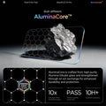 AGL11490 - Pixel 11 Pro Fold GLAS.tR EZ Fit Pro AluminaCore glass illustration highlighting alumina-silicate glass construction, ion exchange strengthening, 10x stronger durability, military-grade drop test performance, and 10H+ surface hardness.