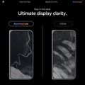 AGL11490 - Pixel 11 Pro Fold GLAS.tR EZ Fit Pro comparison showing AluminaCore glass with enhanced display clarity next to a standard screen protector with reduced visibility.