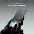 AGL11490 - Pixel 11 Pro Fold GLAS.tR EZ Fit Pro finger pressing on the installed screen protector to demonstrate smooth touch response and fingerprint sensor compatibility.