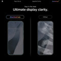 AGL11485 - Pixel 11 Pro XL GLAS.tR EZ Fit Pro comparison showing AluminaCore glass with enhanced display clarity next to a standard screen protector with reduced visibility.