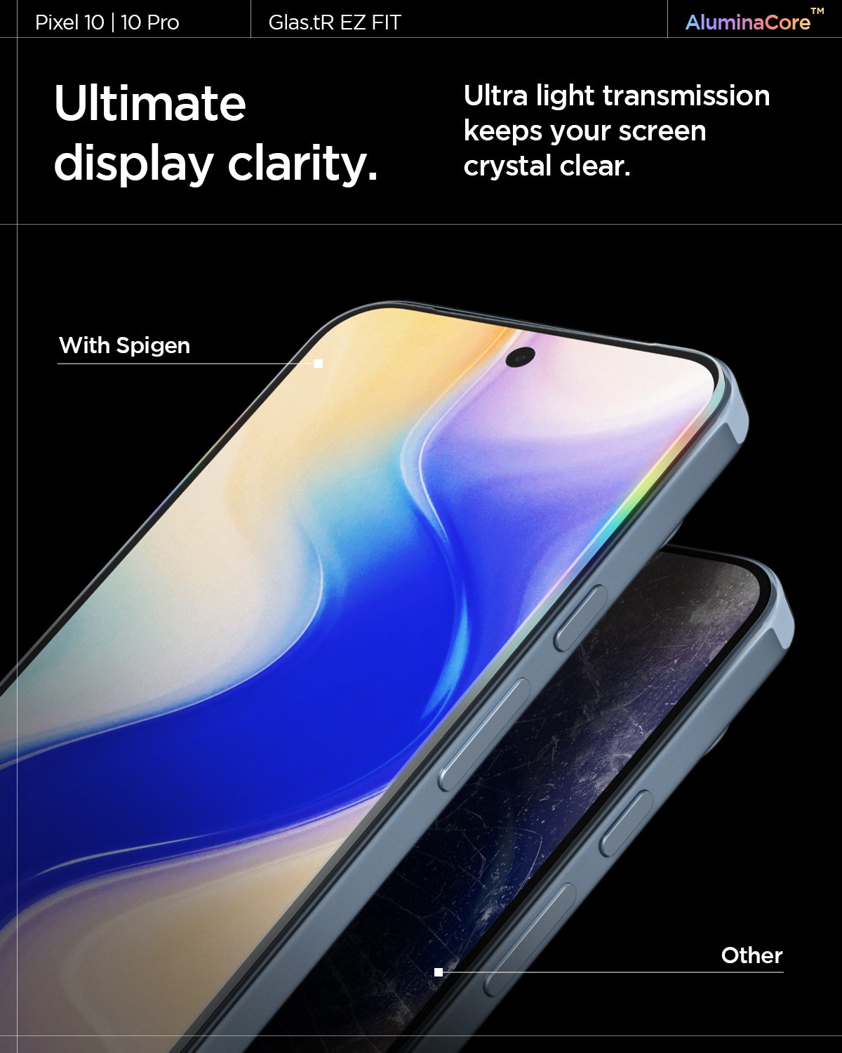 AGL08442 - Pixel 10 / Pixel 10 Pro GLAS.tR EZ Fit Screen Protector showing the ultimate display clarity. Ultra light transmission keeps your screen crystal clear