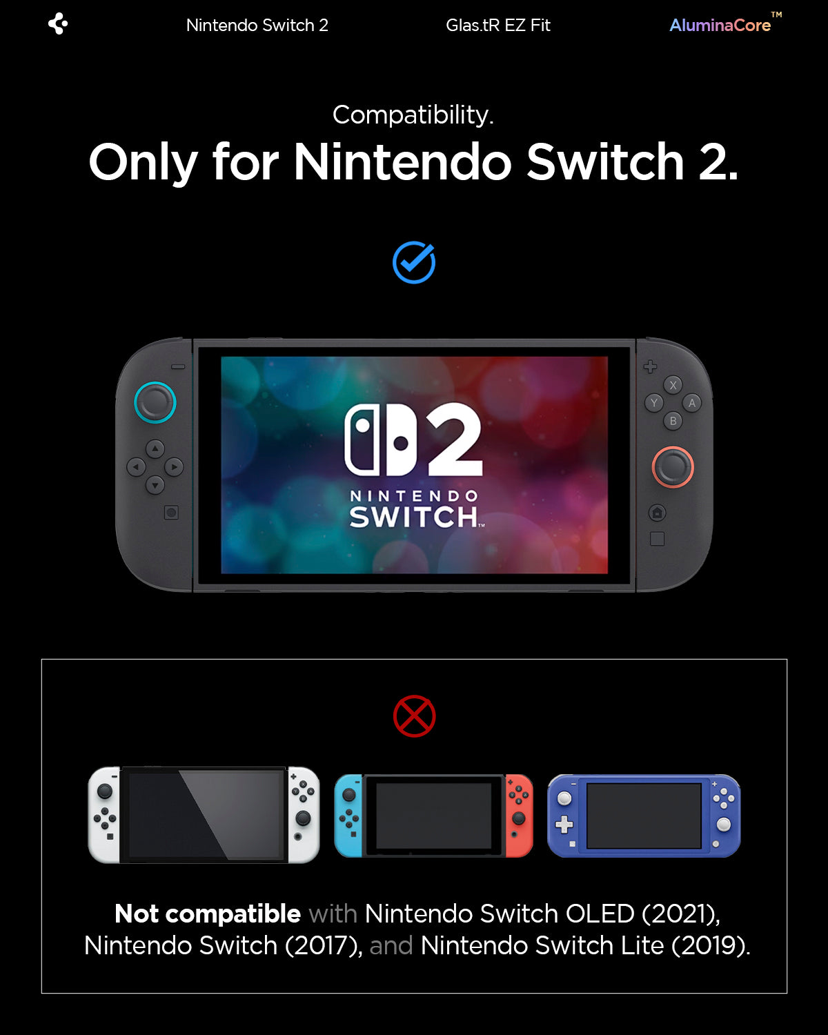 AGL10156 - Nintendo Switch 2 GLAS.tR EZ Fit showing compatibility. only for nintendo switch 2.