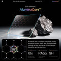 AGL12516 - iPad Mini 8 GLAS.tR EZ FIT showing AluminaCore glass structure with durability, drop test, and surface hardness specifications.