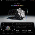 AGL07928 - iPhone 18 Pro / iPhone 17 Pro GLAS.tR EZ Fit | Sensor Protected showing the tempered glass material next to a raw mineral graphic with hexagonal pattern overlay and strength, drop test, and hardness ratings