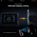 AGL07928 - iPhone 18 Pro / iPhone 17 Pro GLAS.tR EZ Fit | Sensor Protected showing a display clarity test setup alongside Face ID compatibility with the tempered glass installed