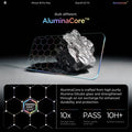 AGL07907 - iPhone 18 Pro Max / iPhone 17 Pro Max GLAS.tR EZ Fit | Sensor Protected showing the tempered glass material next to a raw mineral graphic with hexagonal pattern overlay and strength, drop test, and hardness ratings