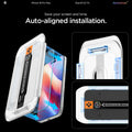 AGL07907 - iPhone 18 Pro Max / iPhone 17 Pro Max GLAS.tR EZ Fit | Sensor Protected showing the installation tray aligning the tempered glass onto the device with a press-and-slide application strip