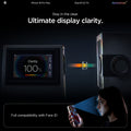 AGL07907 - iPhone 18 Pro Max / iPhone 17 Pro Max GLAS.tR EZ Fit | Sensor Protected showing a display clarity test setup alongside Face ID compatibility with the tempered glass installed