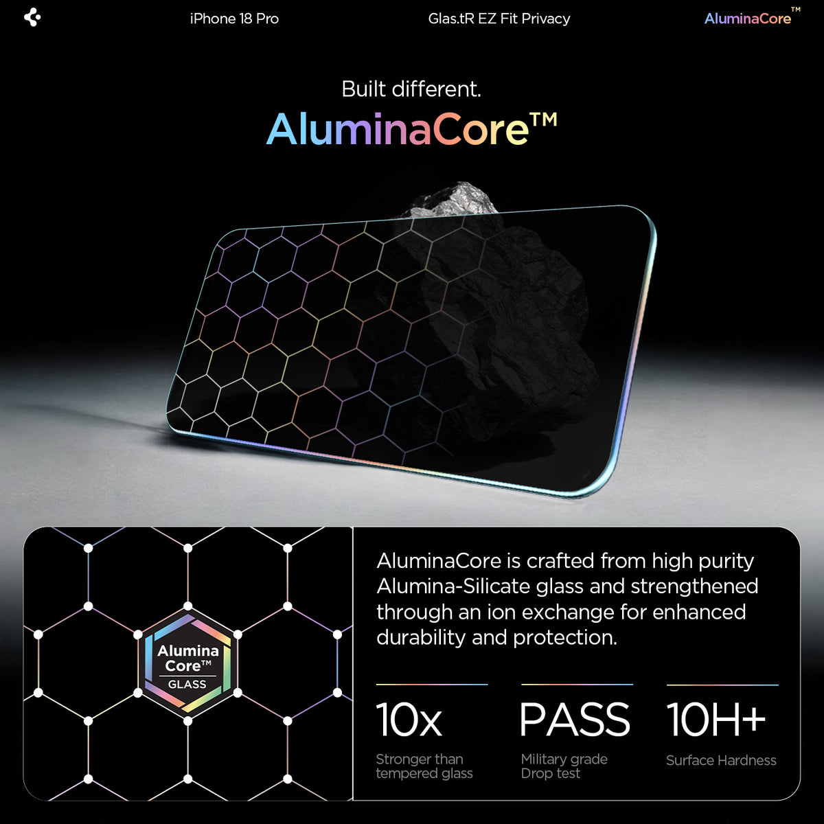 AGL12029 - iPhone 18 Pro Max Pro GLAS.tR EZ Fit | Privacy showing aluminacore