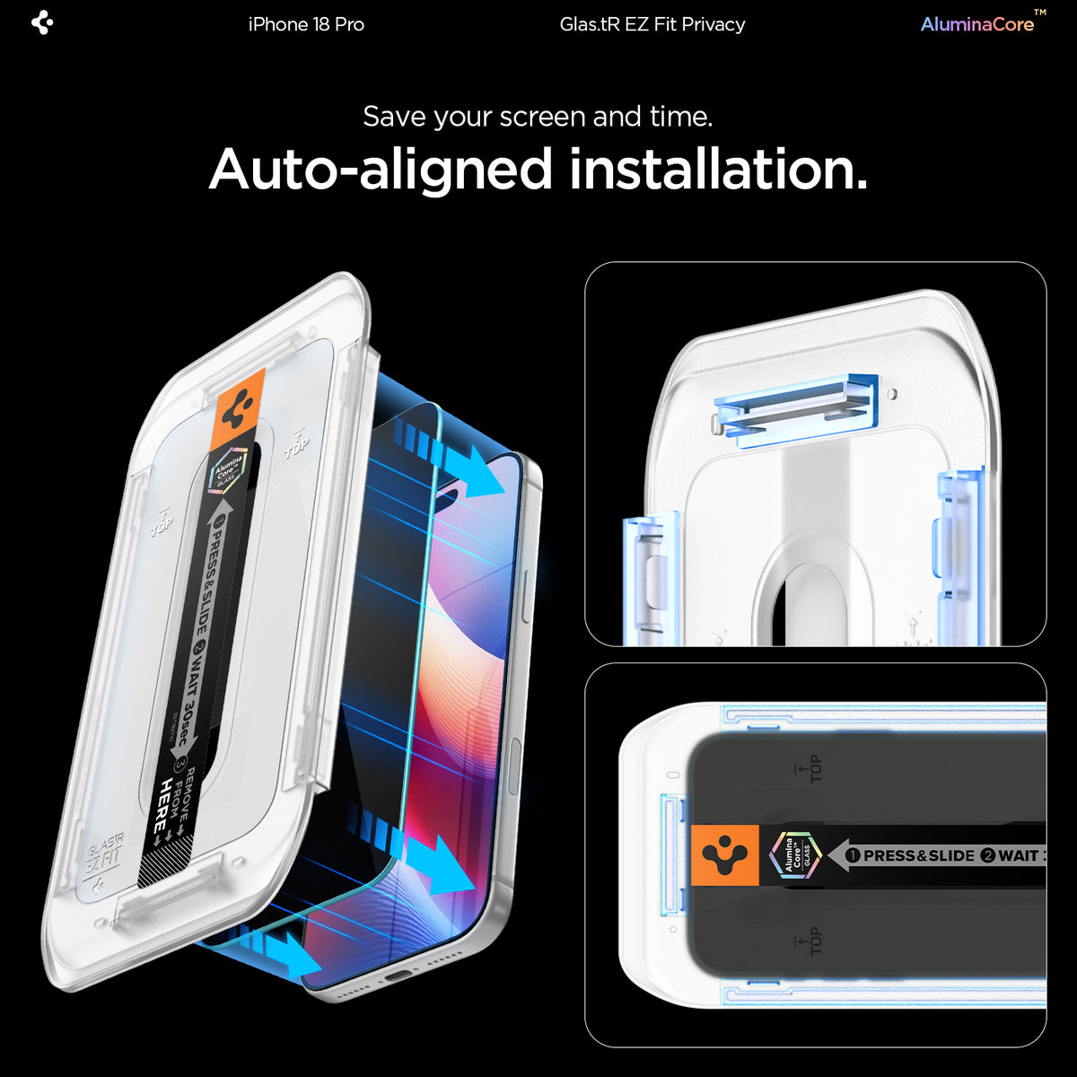 AGL12029 - iPhone 18 Pro Max Pro GLAS.tR EZ Fit | Privacy showing save your screen and time. auto aligned installation