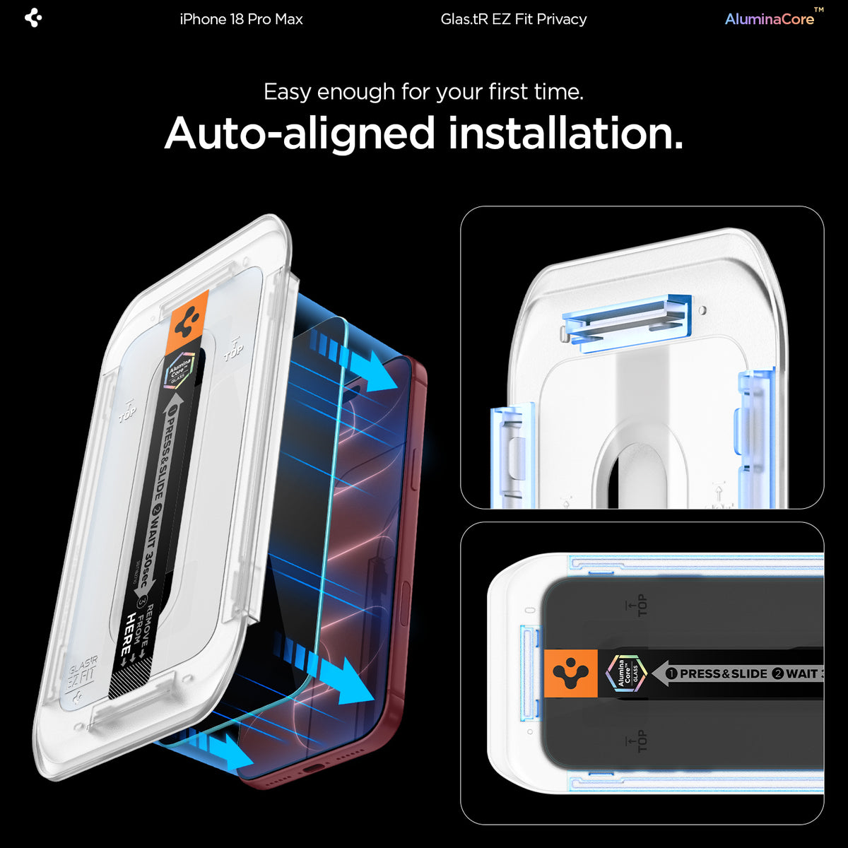 AGL12029 - iPhone 18 Pro Max Pro GLAS.tR EZ Fit | Privacy showing save your screen and time. auto aligned installation