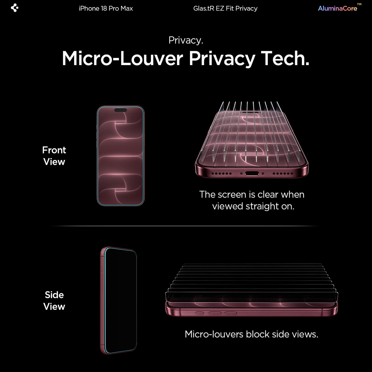 AGL12029 - iPhone 18 Pro Max Pro GLAS.tR EZ Fit | Privacy showing privacy. micro louver privacy tech